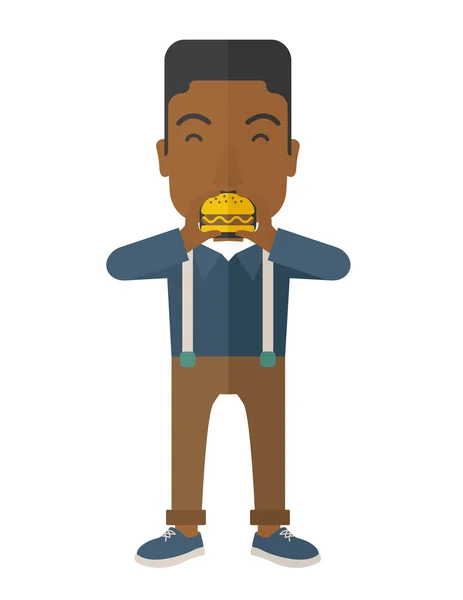 Man eten hamburger. — Stockvector