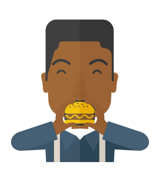 Man eating hamburger. — Stock Vector