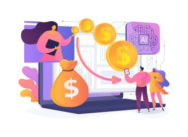 Peer-to-Peer Lending Platform soyut konsept vektör çizimi. Borçlular ve yatırımcılar, geleneksel bankaları atlayarak doğrudan çevrimiçi bağlantı kuruyorlar. soyut metafor.