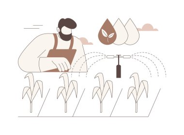 Serpinti sulama sistemleri karikatür vektör çizimlerini izole etti. Çiftçi tarlaya serpme sulama sistemleri, tarım sektörü endüstrisi, tarımsal girdi sektörü çizgi filmi kurar.