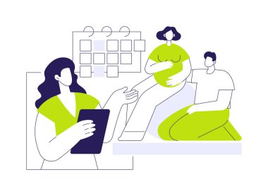 İşçi hazırlık dersleri soyut konsept vektör çizimi. Hamile kalacak aileler özel dersler, doğum öncesi kurslar, annelik eğitimi, esneme dersleri, soyut metaforlar..