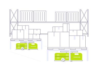 Otomatik güdümlü araba soyut konsept vektör çizimi. Akıllı depo, envanter teknolojileri, güdümlü araçlar endüstrisi soyut metaforunda otomatik taşıma araçları..