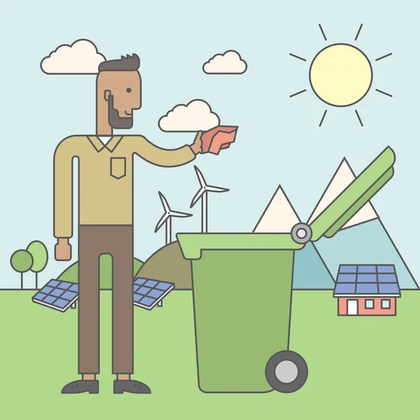 Homme avec poubelle de recyclage . — Image vectorielle