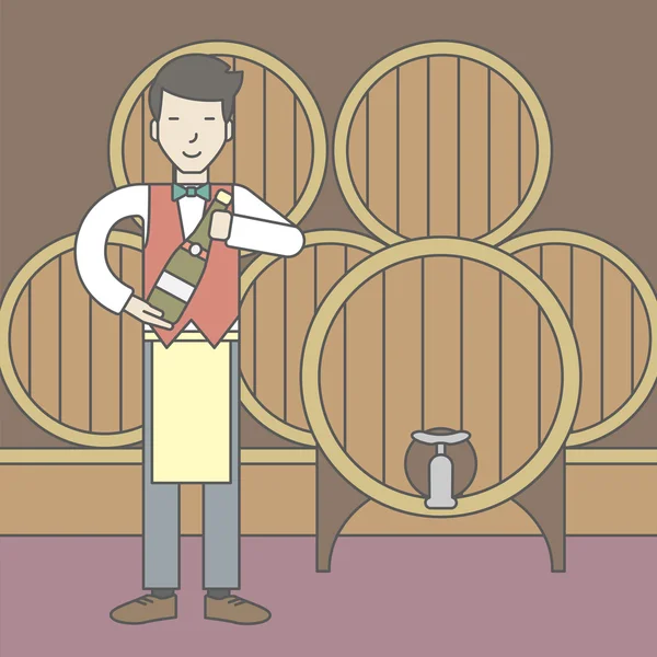 Waiter in wine cellar. — Stock vektor