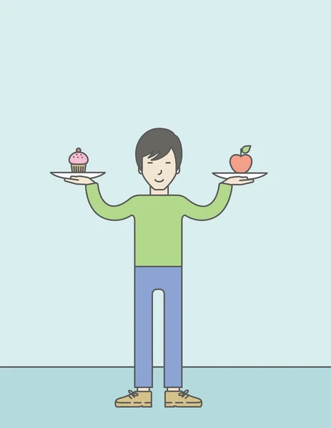 Man with apple and cake. — Stock Vector