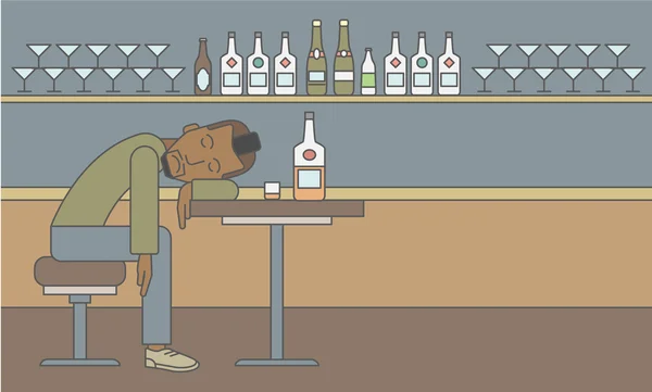 Man sleeping in bar. — Stock Vector
