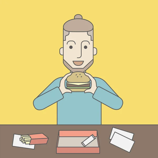 Man eten hamburger. — Stockvector