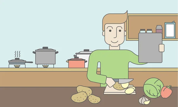 Homem cozinhando comida. —  Vetores de Stock