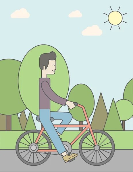 Asian man riding bicycle in park. — Stockvector