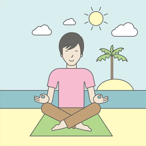 Asian man meditating — Stock Vector