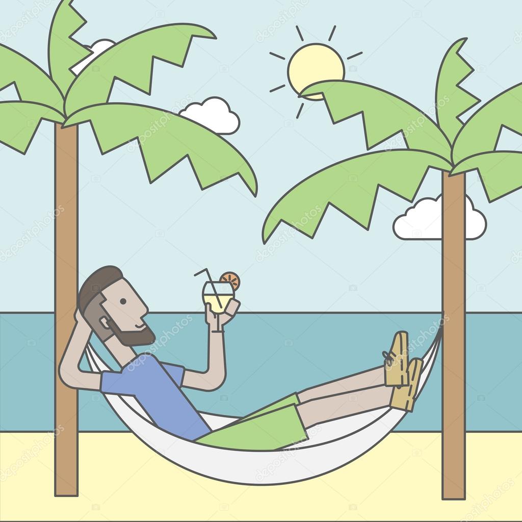 Man chilling in hammock.