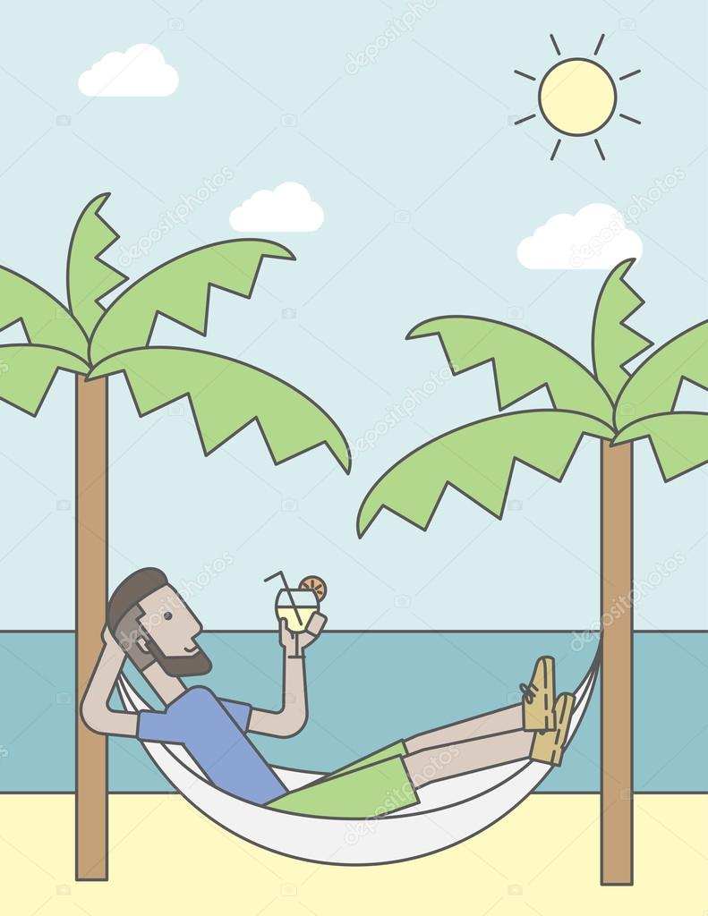 Man chilling in hammock.