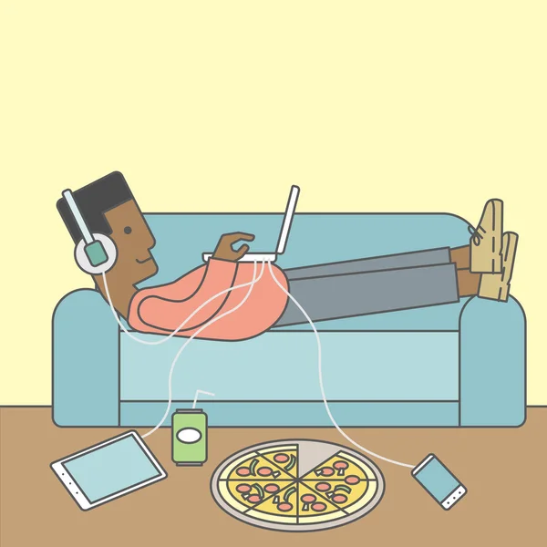 Hombre acostado en un sofá . — Vector de stock