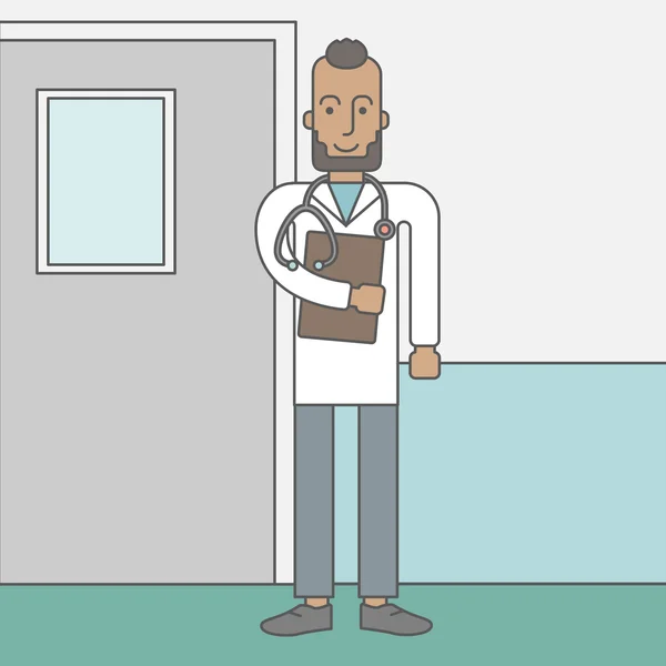 Feliz médico afroamericano. — Vector de stock