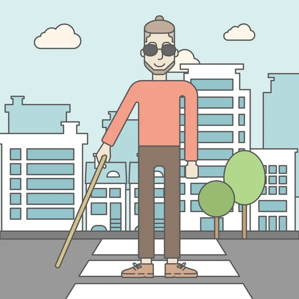 Blind man with stick. — Stock Vector