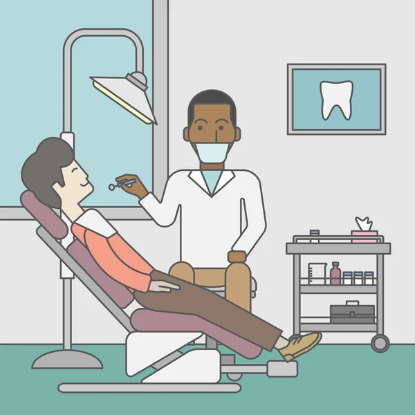 Paciente y dentista . — Vector de stock