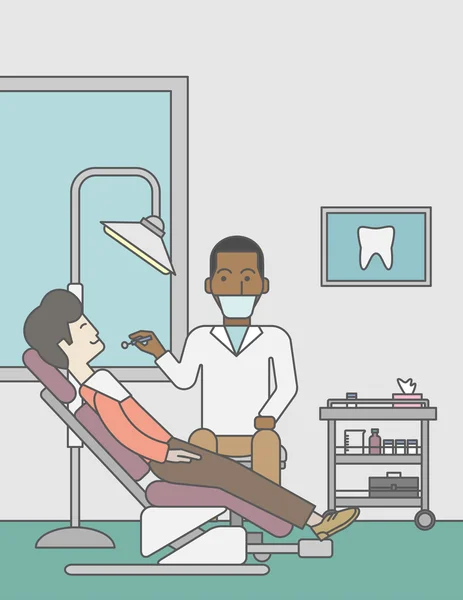 Paciente y dentista . — Vector de stock