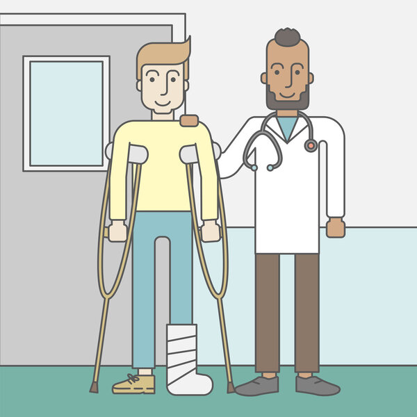 Раненый мужчина с доктором
.