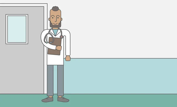 Feliz médico afroamericano. — Vector de stock