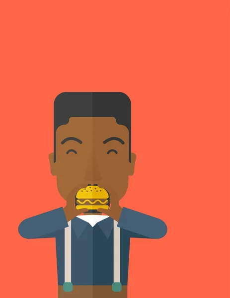 Man eating hamburger. — Stock Vector