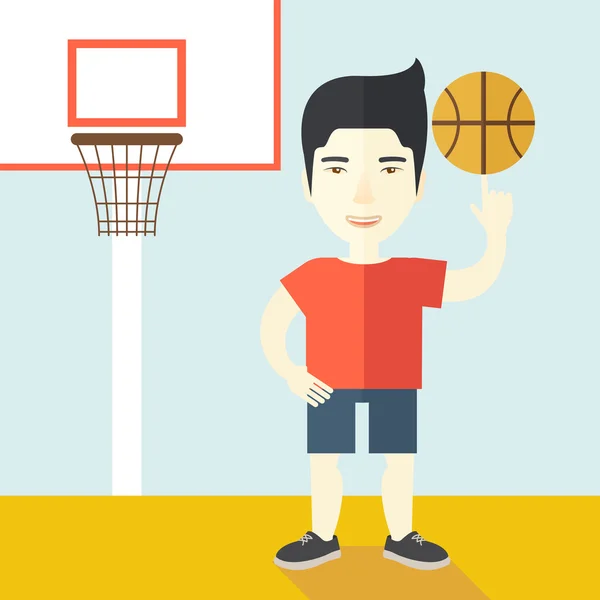 Basketbal speler draaiende bal. — Stockvector