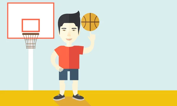 Basketbal speler draaiende bal. — Stockvector