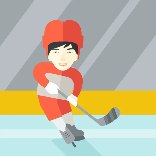 Jugador de hockey en pista . — Vector de stock