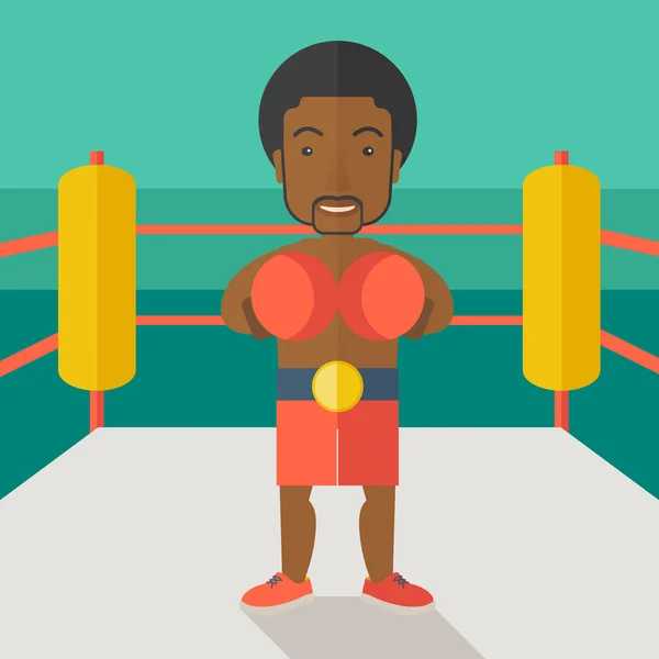 Boxer in gloves standing in ring. — Stock Vector