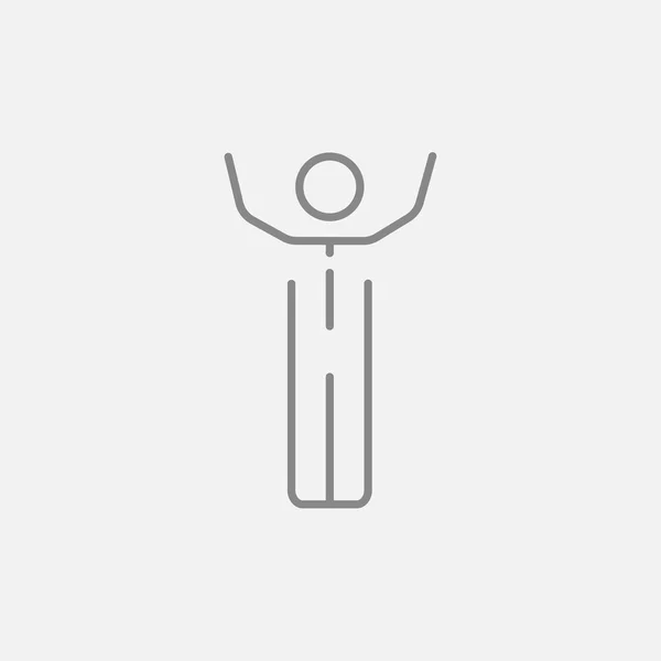 Man with raised arms line icon. — Stockvector