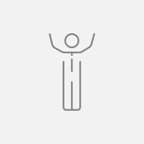 Man with raised arms line icon. — ストックベクタ