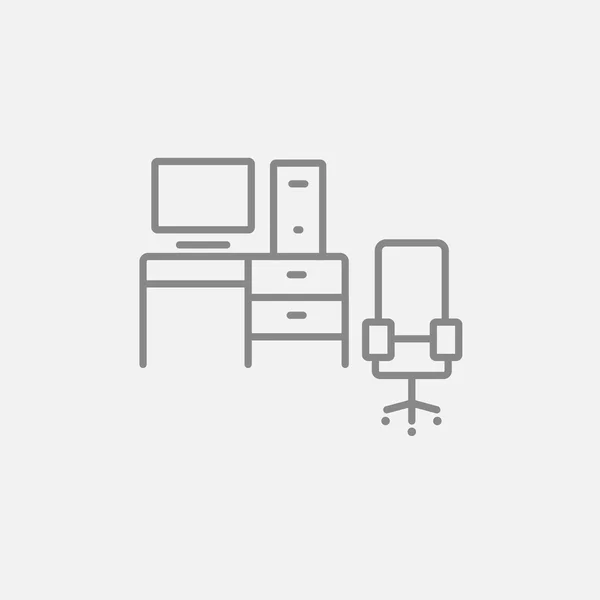 Masa ve sandalye çizgisi simgesi ile bilgisayar seti. — Stok Vektör