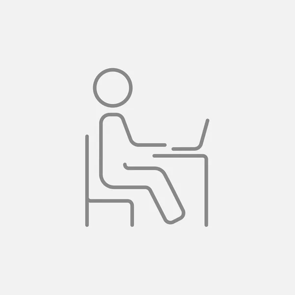 Student sitter på stol framför laptop linje-ikonen. — Stock vektor
