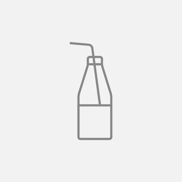 Glazen fles met het drinken van stro lijn pictogram. — Stockvector
