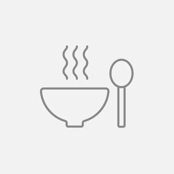 Kom van warme soep met lepel lijn pictogram. — Stockvector