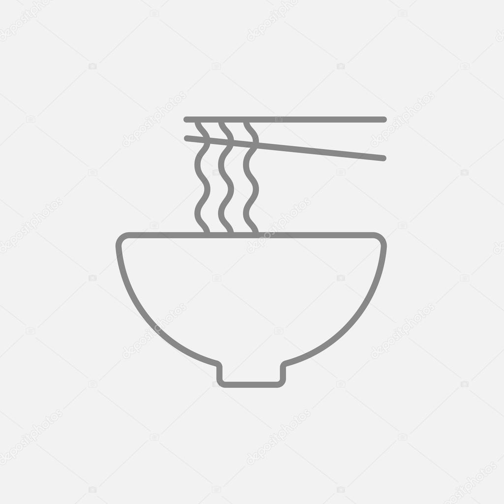 Bowl of noodles with pair chopsticks line icon.