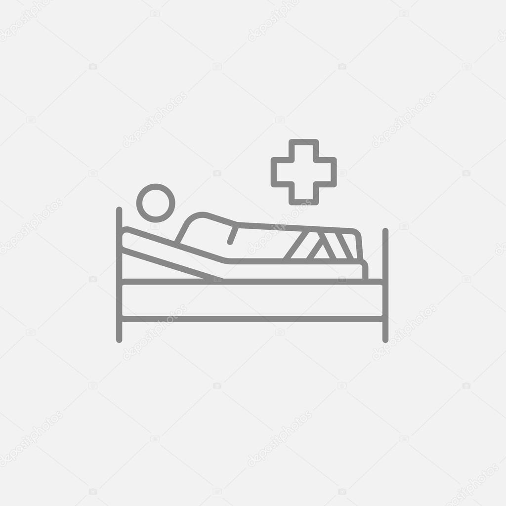 Patient lying on bed line icon.