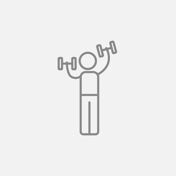 Hombre haciendo ejercicio con mancuernas icono de línea . — Archivo Imágenes Vectoriales