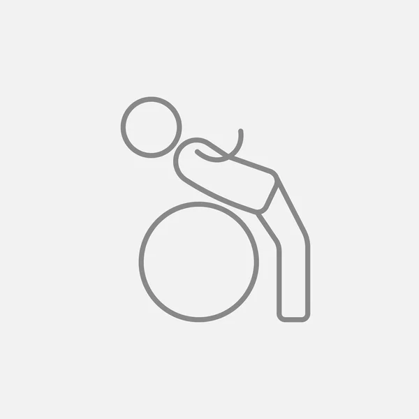 Hombre haciendo ejercicios acostado en el icono de la línea de pelota gimnasio . — Archivo Imágenes Vectoriales