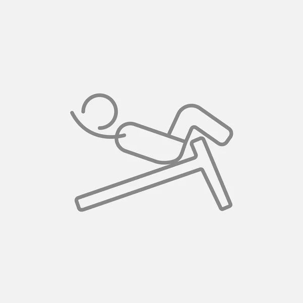 Man doing crunches on incline bench line icon. — Stock Vector