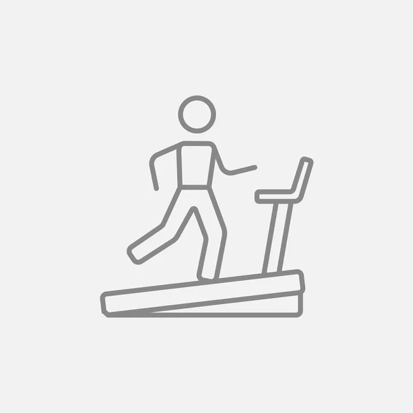 Hombre corriendo en la cinta de correr icono de línea . — Vector de stock