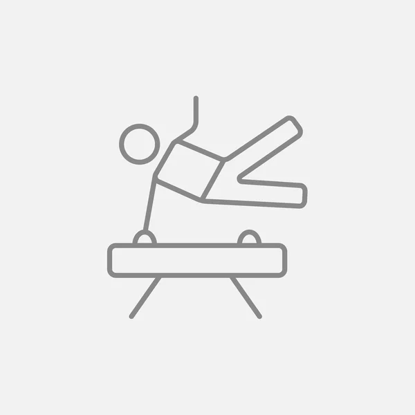Gymnast exercising on pommel horse line icon. — Stock Vector