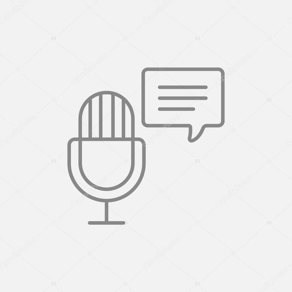 Microphone with speech square line icon.