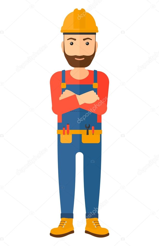 Friendly builder with arms crossed.