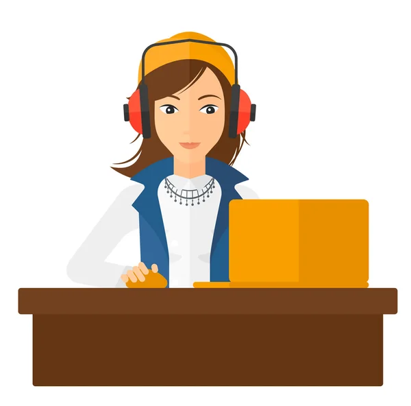 Woman working at laptop. — Stock Vector
