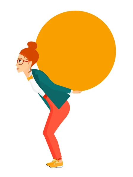 Mujer llevando gran bola . — Vector de stock