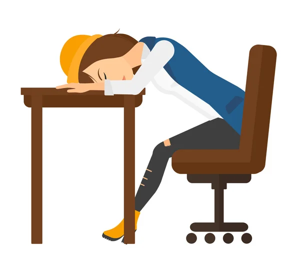 Mujer durmiendo en la mesa . — Vector de stock