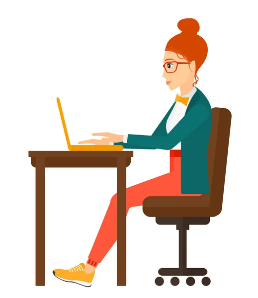 Γυναίκα που εργάζεται στο lap-top. — Διανυσματικό Αρχείο