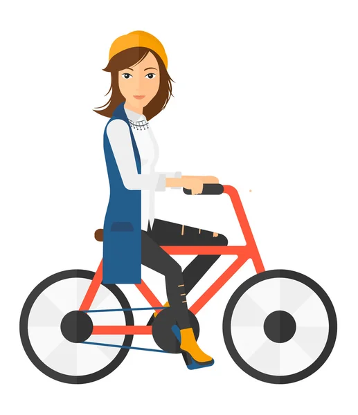 Mujer montando bicicleta. — Vector de stock