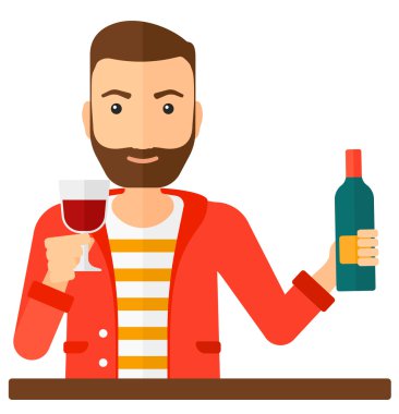 Neşeli adam şişe ve cam.