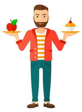 Man with apple and cake.